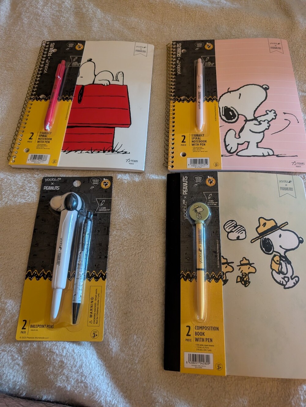 Snoopy Notebook And Pen Collection. 75th Anniversary Collection
